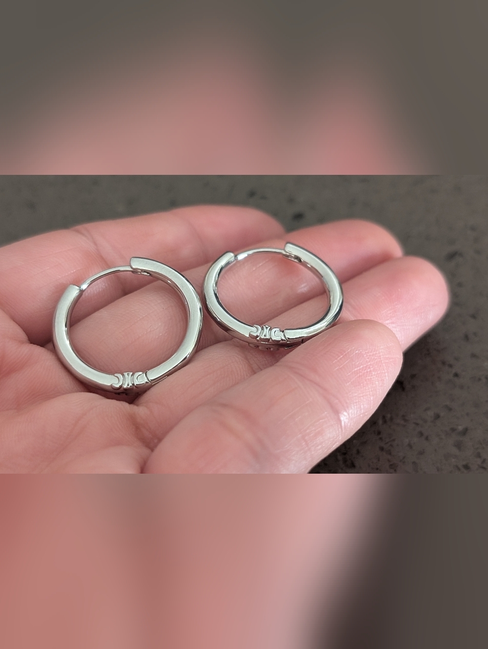 CELINE Classic Polished Hoop Earrings in Silver Tone - Picture 2 of 6